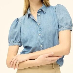 J. Crew Denim Puff Sleeve Blouse